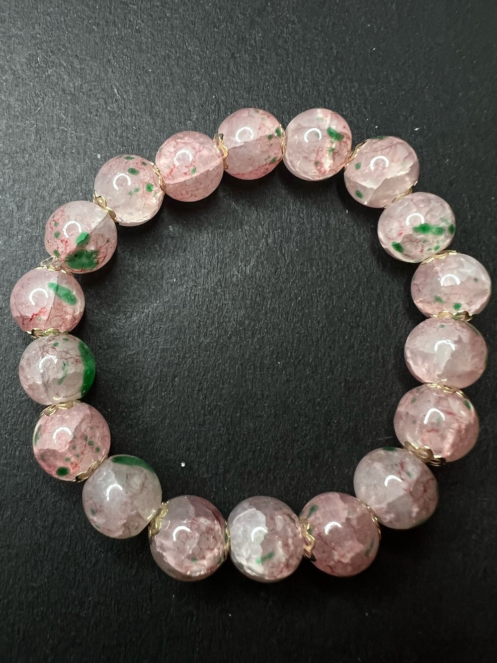 Pink and Green Beaded Stretch Bracelet NWOT